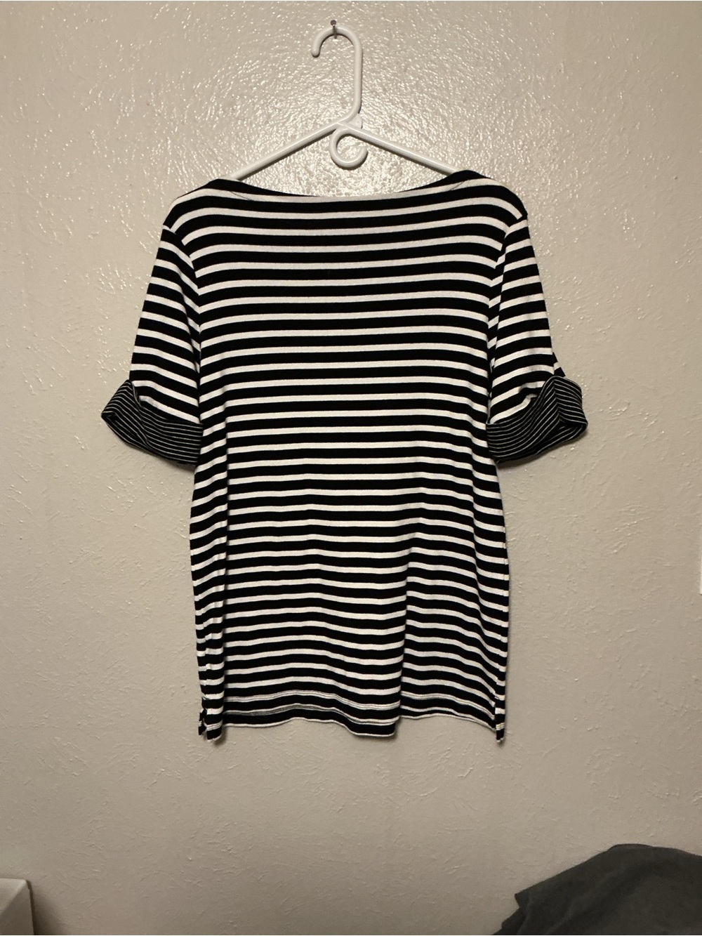 White Stag Black and White Striped Boatneck Short Sleeve Top